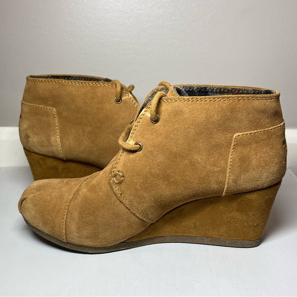 BOBS by Skechers Memory Foam Ankle Boots Women’s 7 Tan Lace Up Wedge Heel Bootie - Picture 15 of 15